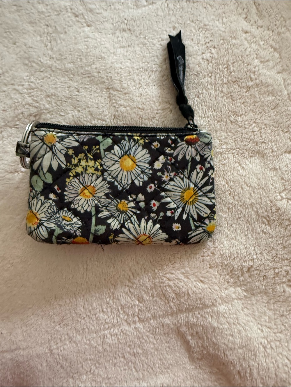 Vera Bradley Black Daisy Zip Coin Pouch with Yellow Centers